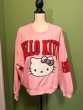 Hello Kitty Pink Crewneck Sweatshirt with Red Lettering